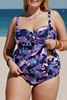 Picture of Purple Plus Size Ruffled Tankini with Floral Panty